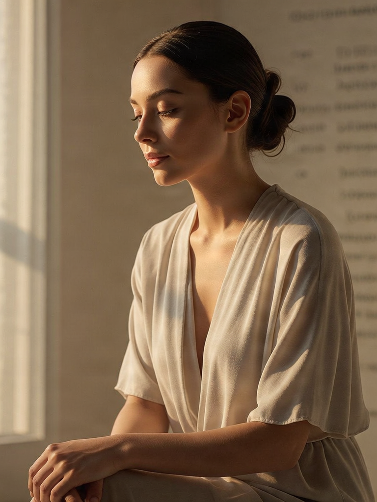 A premium, emotionally warm editorial photograph representing inner clarity and personal transformation, featuring soft natural light and subtle warm tones.